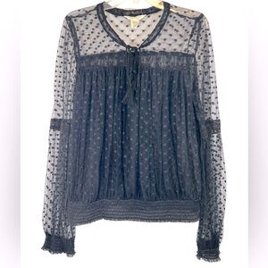 RALPH LAUREN DENIM & SUPPLY LADIES BLOUSE XL BLACK POLKA DOT MESH tulle sheer